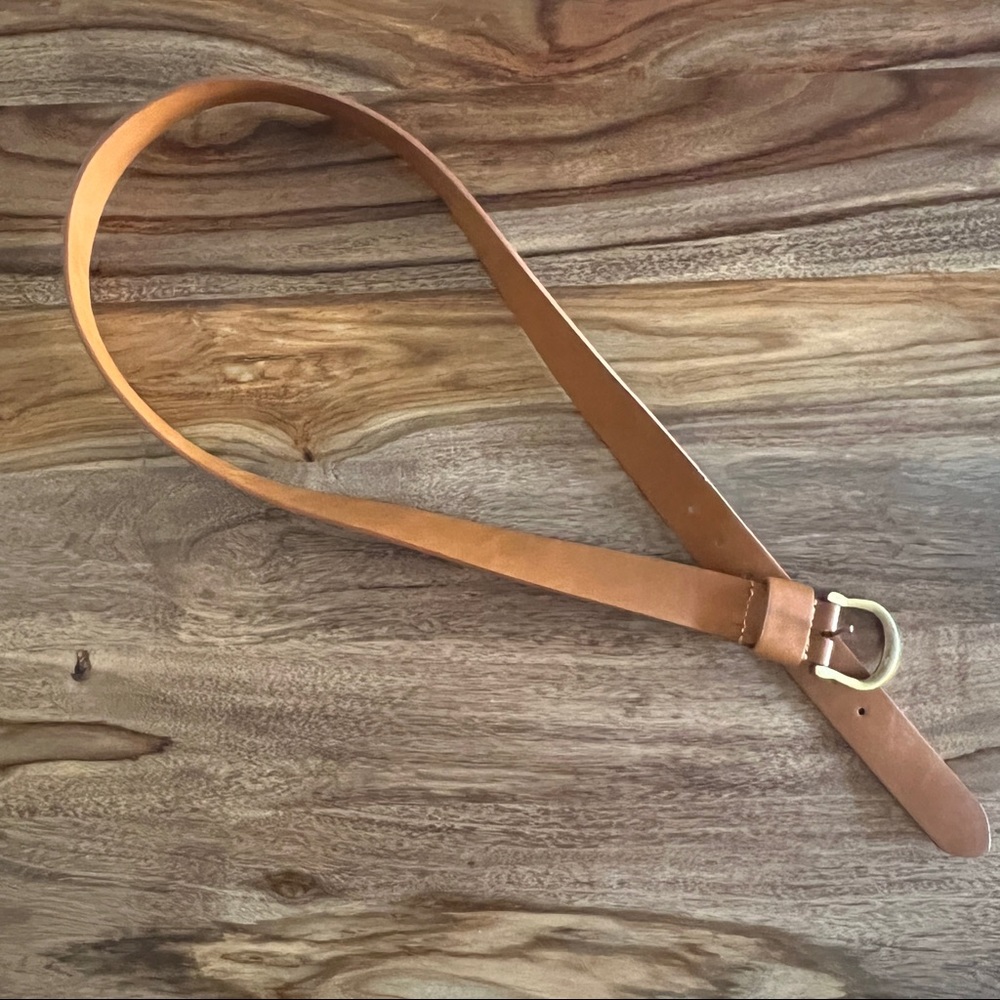 Camel brown leather belt with gold buckle XXL very EUC